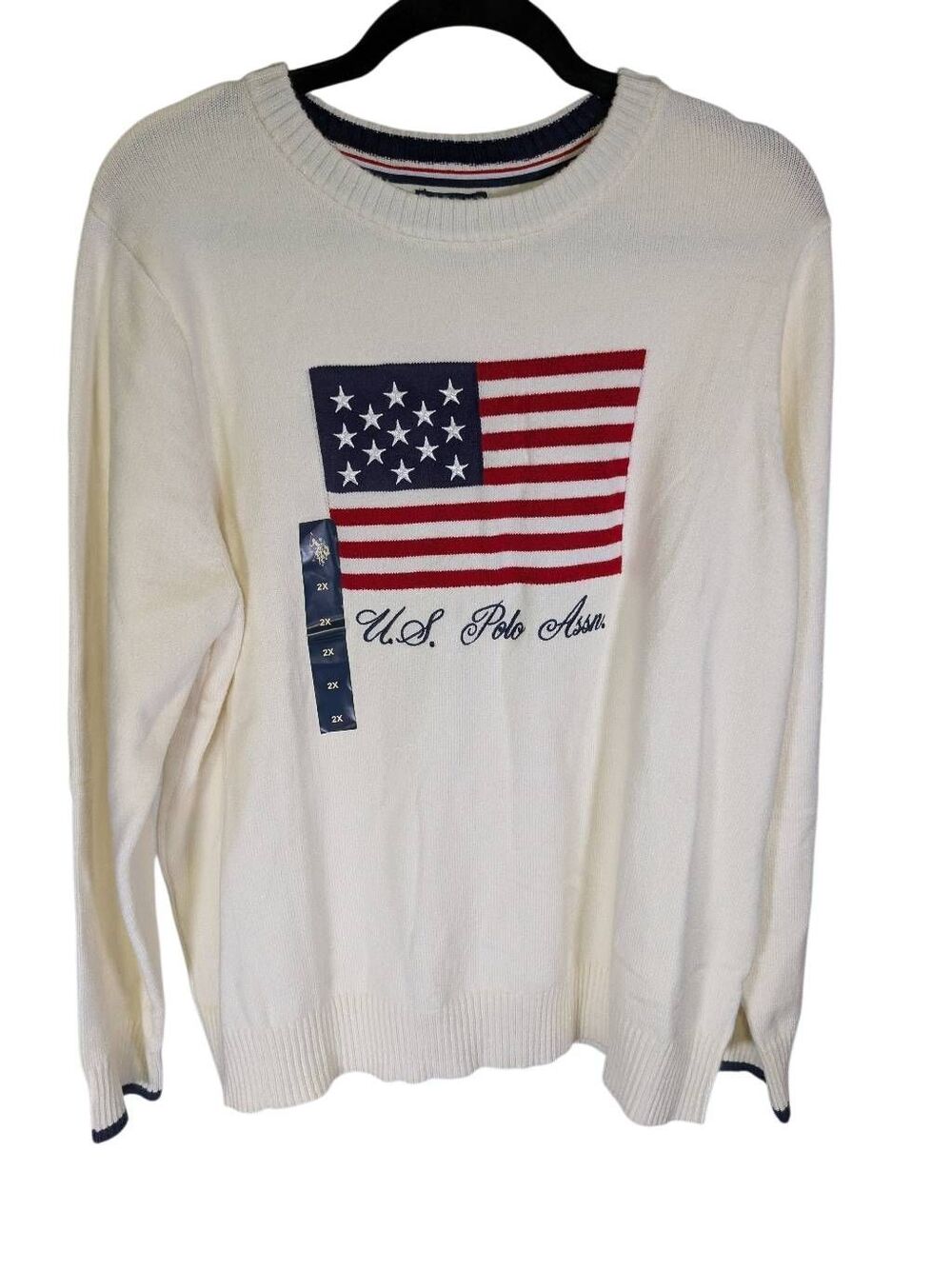 NWT U.S. Polo Assn White Knit Sweater Patriotic USA Flag Size 2XL New